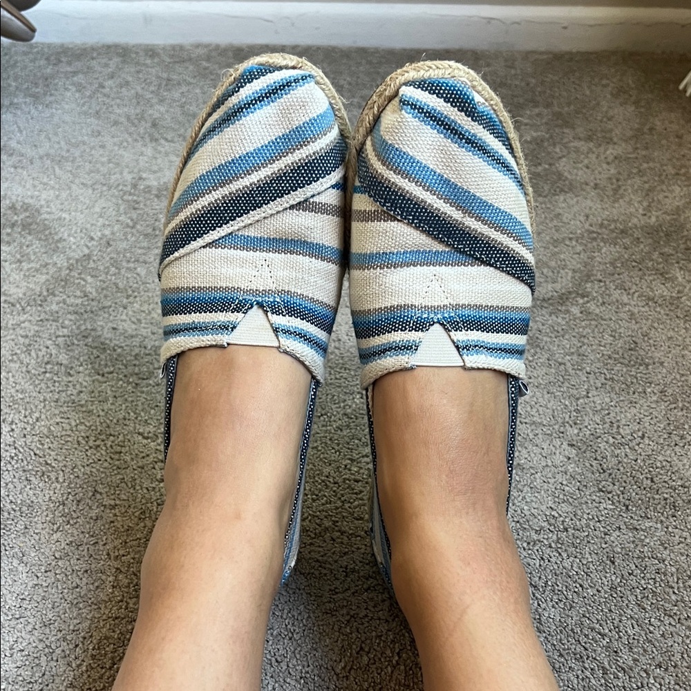 Toms Blue and White Striped Flats